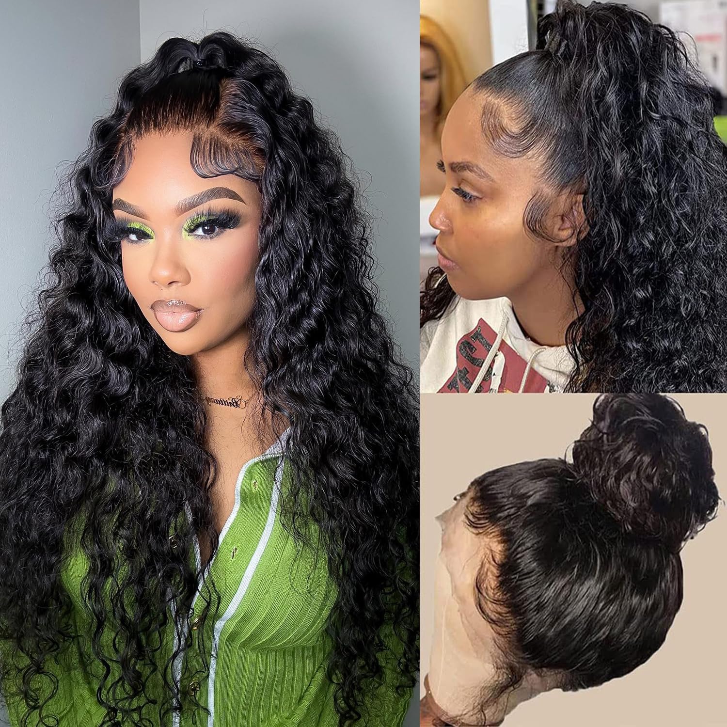 PXTPXT 360 Lace Front Wigs Human Hair Pre Plucked Deep Wave Lace Front Wigs Human Hair Wigs for Black Women with Baby Hair Natural Hairline Deep Culy