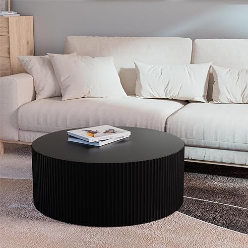 Miniatura 5 de KEVINSPACE Mesa de centro redonda moderna para sala de estar, mesa redonda de madera, mesa de café, mesa de café, mesa de café grande, mesa de