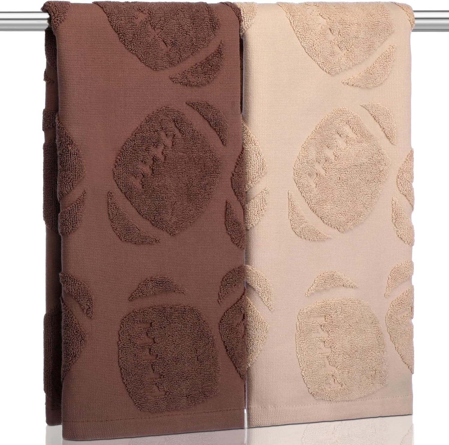 2 Pcs Football Hand Towels for Bathroom Cotton Absorbent Football Jacquard Weave Bath Towel Rugby Decorative Washcloths for Hand Drying Cleaning Cooking, 14 x 29 Inch