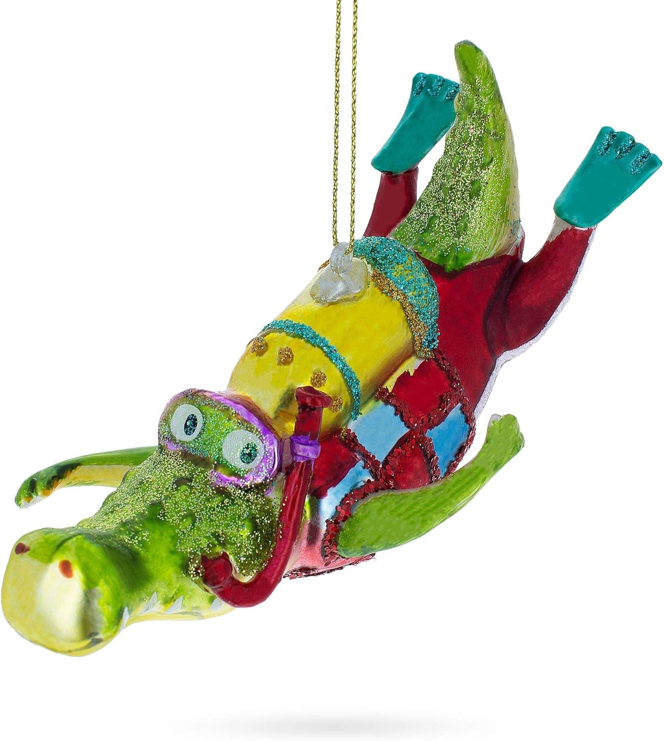 Alligator as a Scuba Diver Blown Glass Christmas Ornament