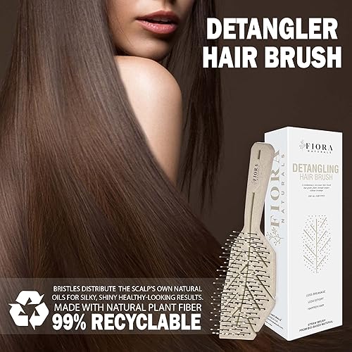 Miniatura 6 de Fiora Naturals Cepillo desenredante para el cabello, 100% biológico, cepillo desenredante con cerdas ultrasuaves, se desliza a través de los enredos