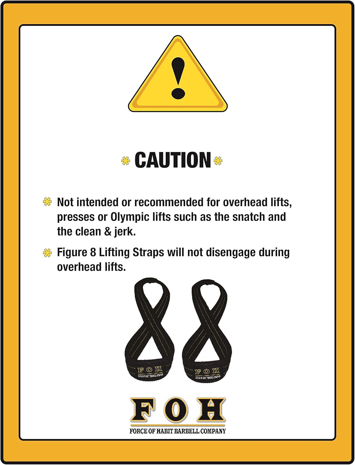 Force of Habit Figure 8 Lifting Straps Thick Cotton Webbing 1.5" Wide Closed Single Loop Reinforce Stitching Black Sold in Pairs