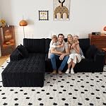 108" Cloud Sectional Couches for Living Room, Modular Sectional Sofa with Deep Seat,No Assembly Required with Throw Pillows,Flannel Fabric, for Living Room, Bedroom(Black, 108"+Left Facing Chaise)