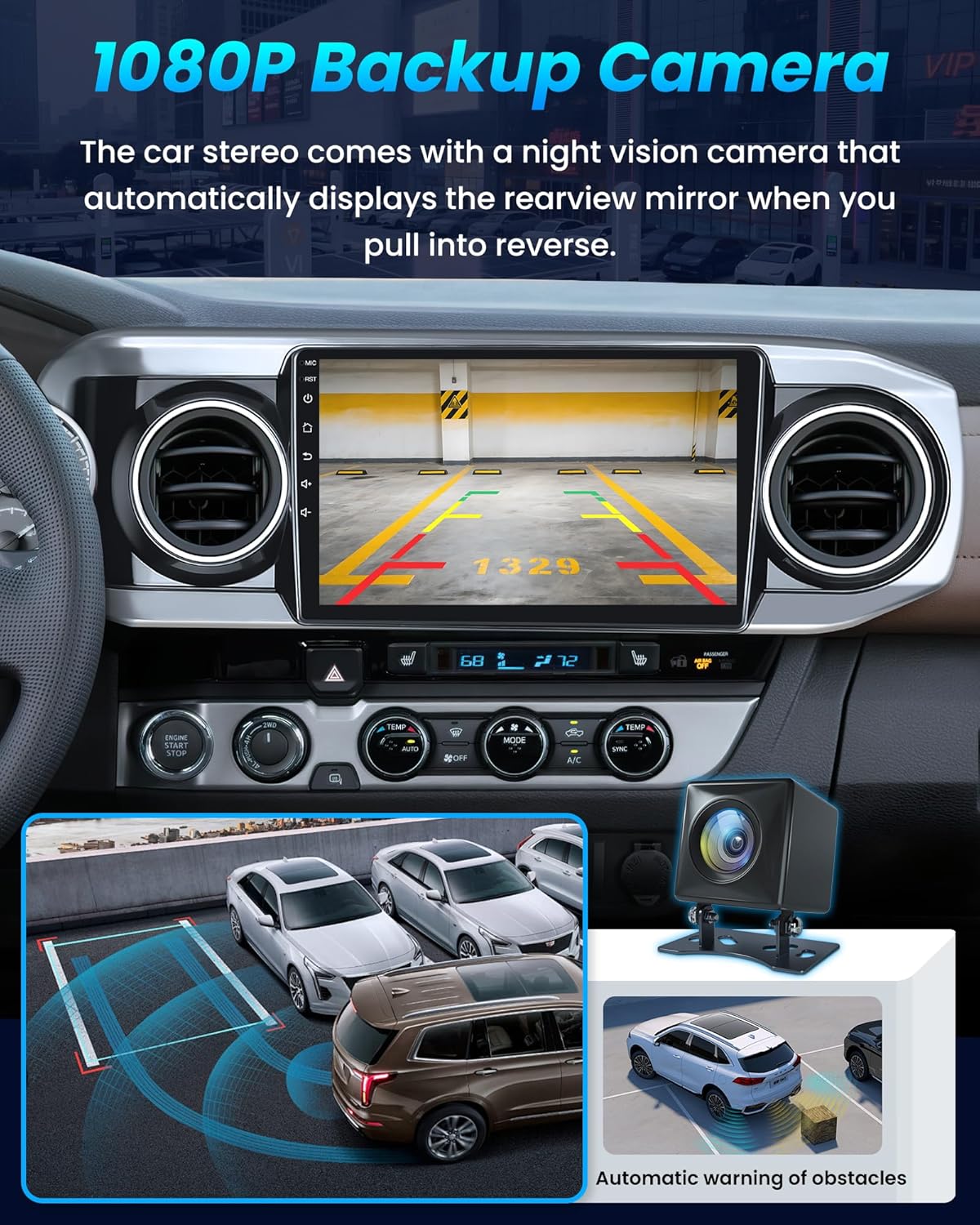 Car Radio Stereo for Toyota Tacoma 2016-2021: 4Core + 64G ROM Android 10" Touch Screen Head Unit with Wireless Carplay and Android Auto 5G WiFi GPS Bluetooth FM SWC Backup Camera