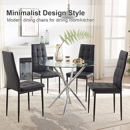 Miniatura 5 de WISOICE Juego de 4 sillas de comedor negras para cocina, sillas de comedor con asientos acolchados, respaldos altos, patas de metal resistentes