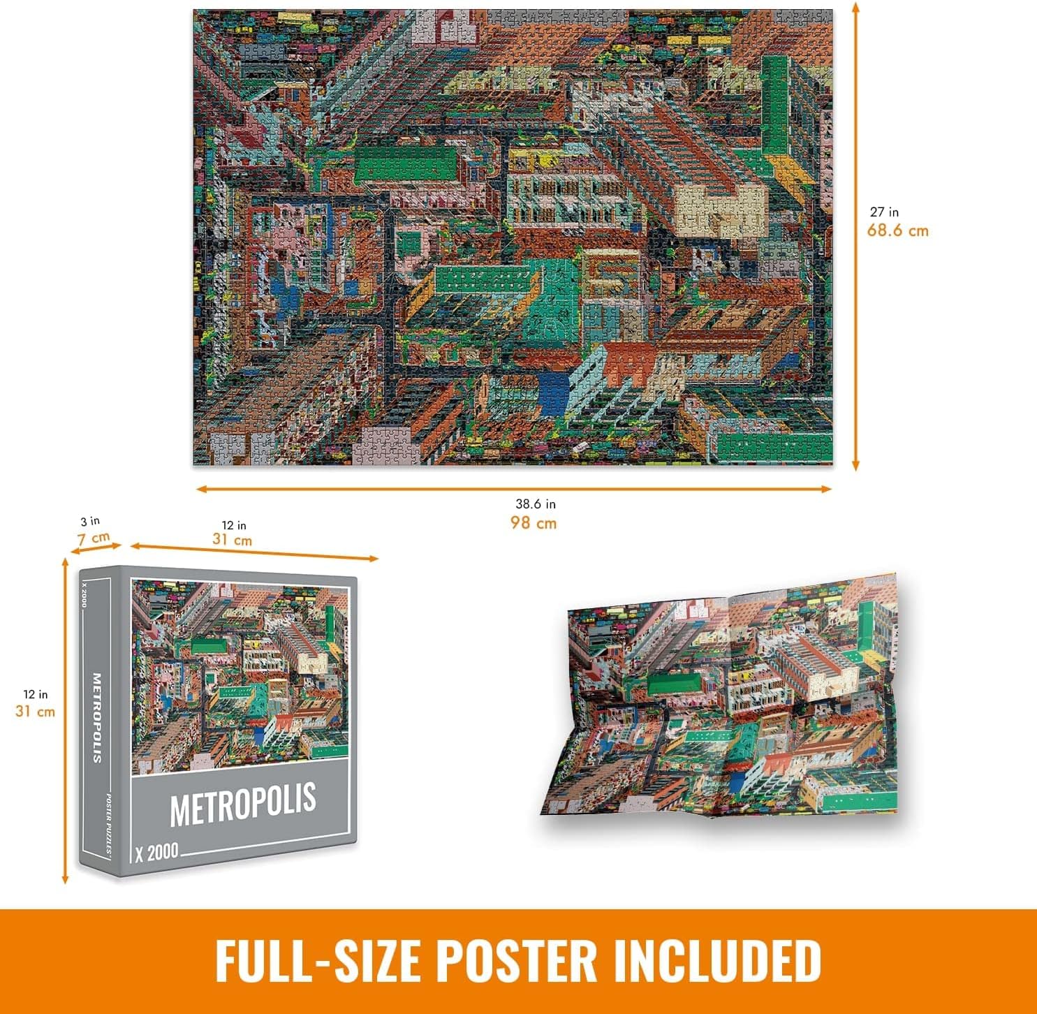 Cloudberries Metropolis, Mega Detailed 2000 Piece Jigsaw Puzzles for Adults with Cool 3D City Map and Architecture Theme