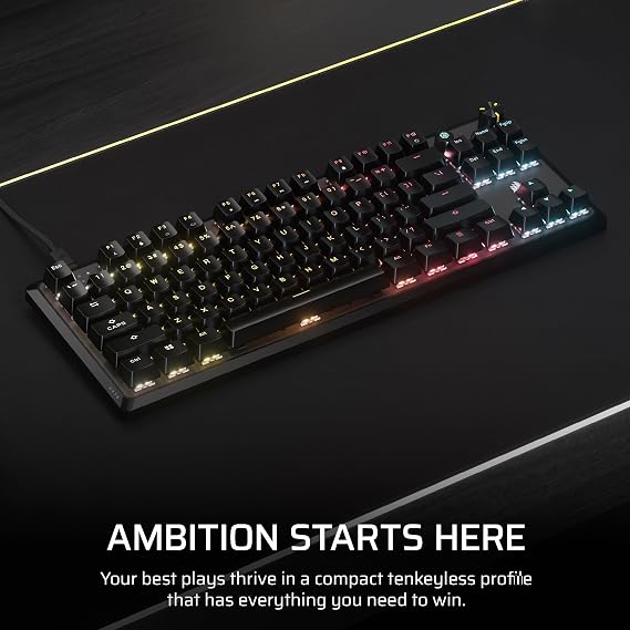 Corsair K70 CORE TKL RGB Tenkeyless Mechanical Gaming Keyboard – Pre-Lubricated MLX Red v2 Linear Switches – Dual-Layer Sound Dampening – ABS Double-Shot Keycaps – QWERTY UK – Black