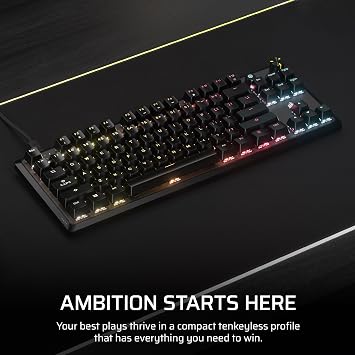 Corsair K70 CORE TKL RGB Tenkeyless Mechanical Gaming Keyboard – Pre-Lubricated MLX Red v2 Linear Switches – Dual-Layer Sound Dampening – ABS Double-Shot Keycaps – QWERTY UK – Black