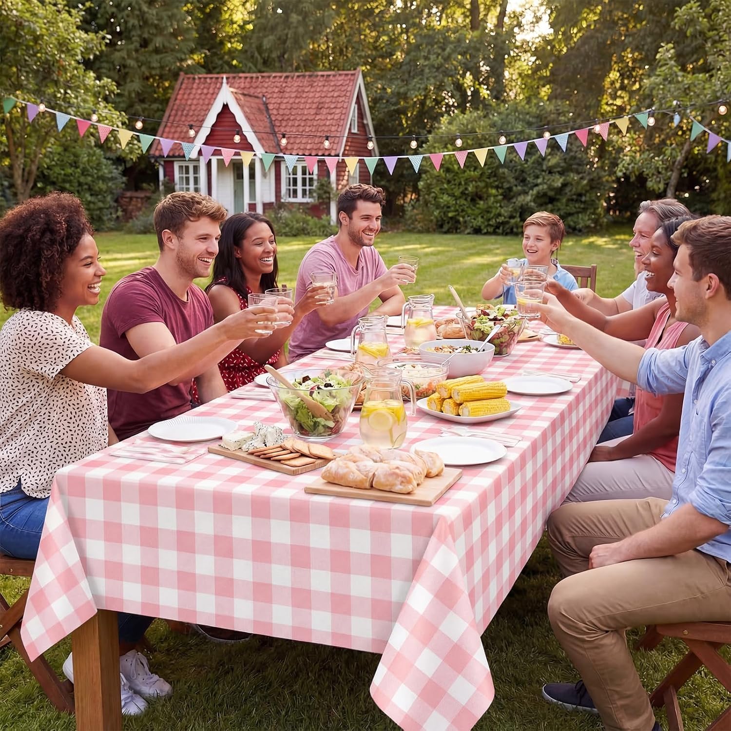 3 Pack Pink Gingham Disposable Plastic Tablecloth - 54 x 108 Inches