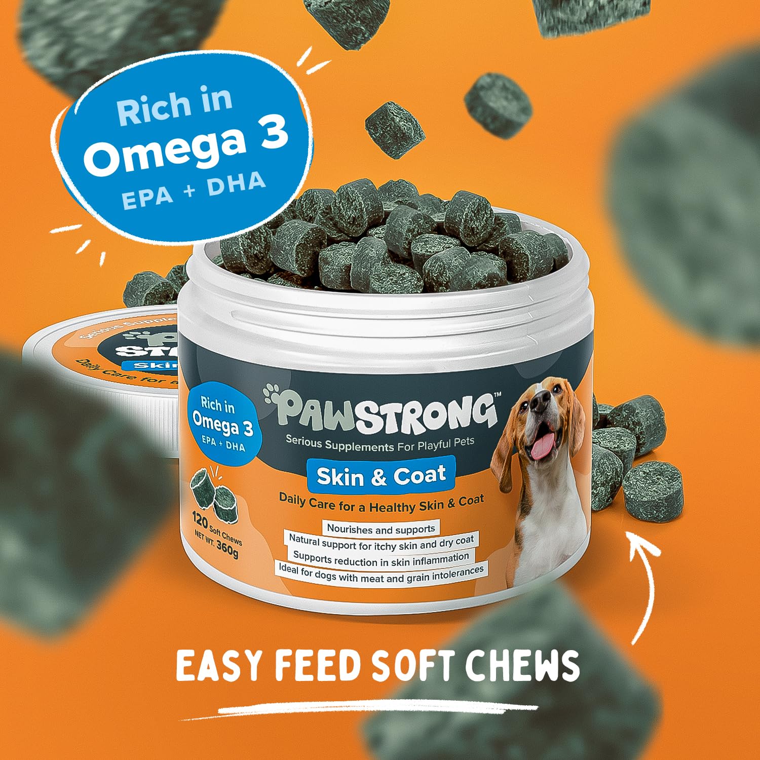 PawStrong Skin & Coat Soft Chew Dog Supplements, Daily Care for Healthy Skin & Coat with L-Methionine, Zinc - Image 2