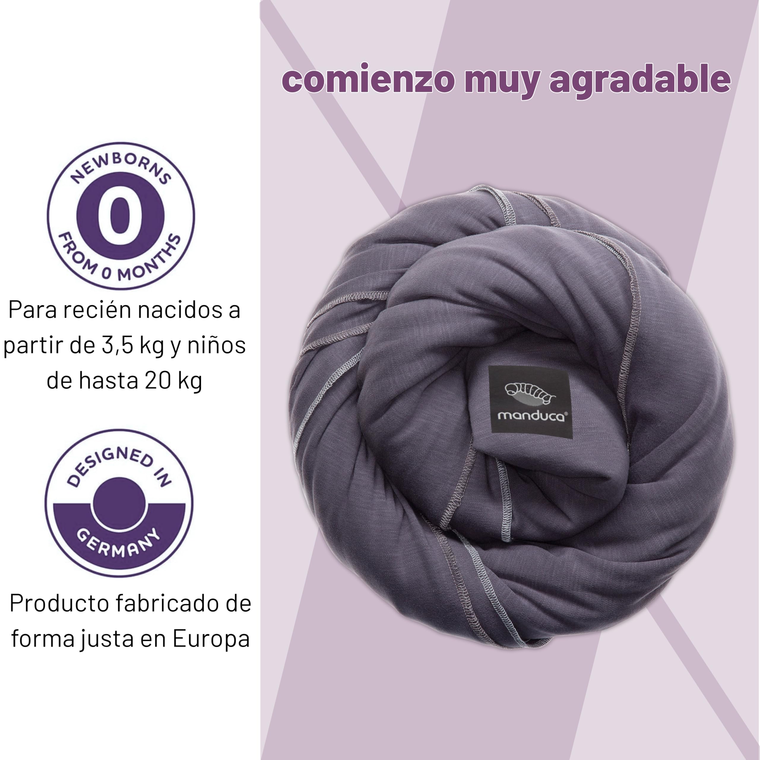 manduca SLING Fular Portabebes Bandolera elástica/Fular Porta-Bebé, Algodón Orgánico, para recién nacidos y niños pequeños (3,5-15kg) - Slate