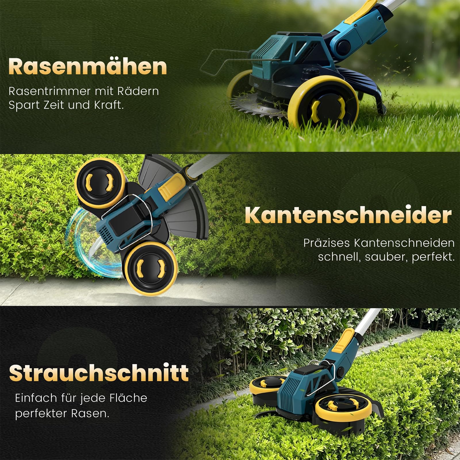 Rasentrimmer mit Akku und Unkrautbürste, Akku Rasentrimmer für Makita-Akkus mit 4 Klingentypen und 2X4.0Ah Akkus, 21V Bürstenlose Freischneider Akku für Garden Trimmen (Blau)