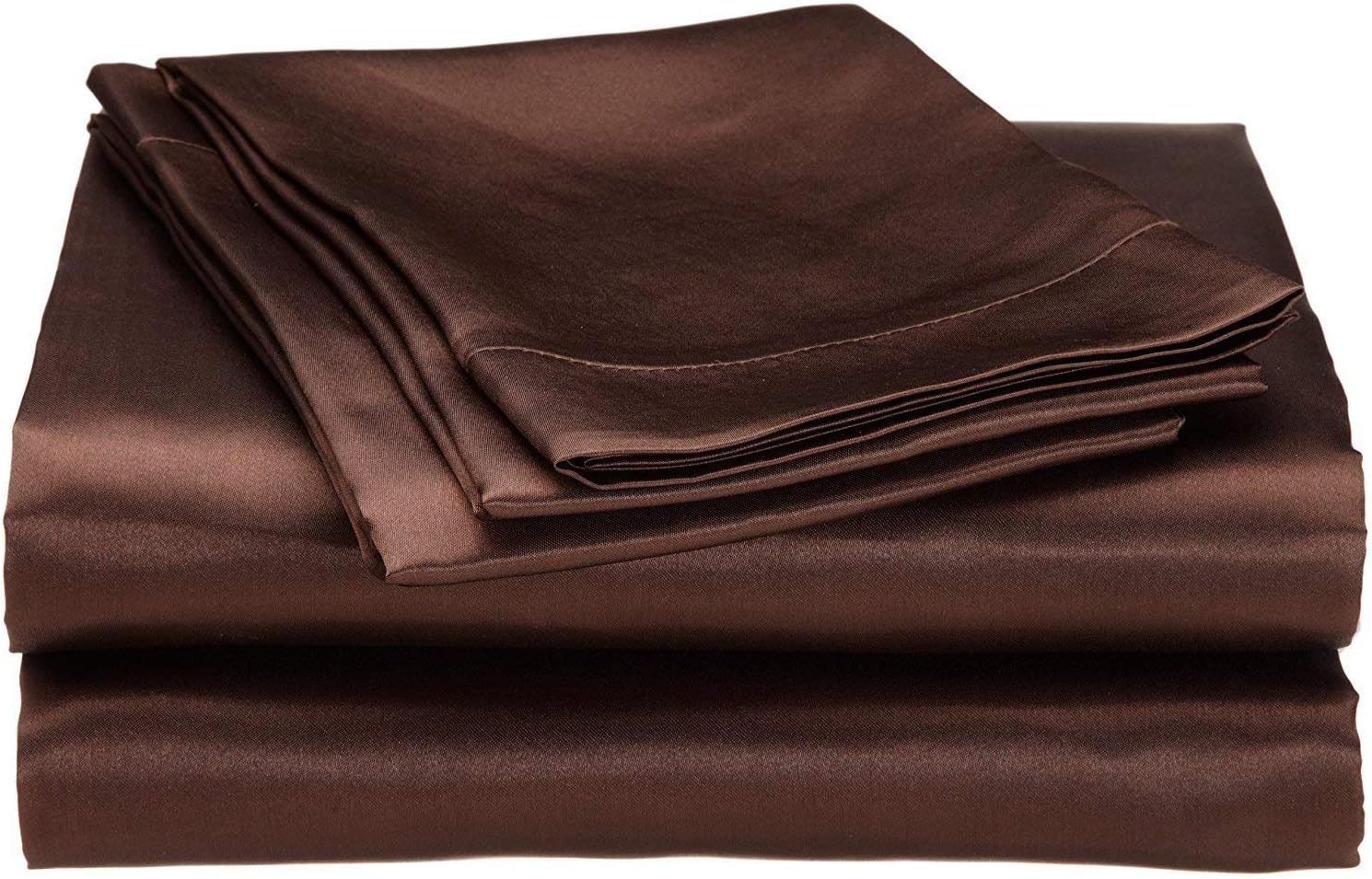 Bedify Bedding 100% Pure Silk Satin 7 Pcs Set of Duvet, 15 Inches Deep Pocket Fitted Sheet and Flat Sheet with Pillowcases Wrinkle Free Fade Resistant Soft Bed Sheets (Chocolate, Queen)