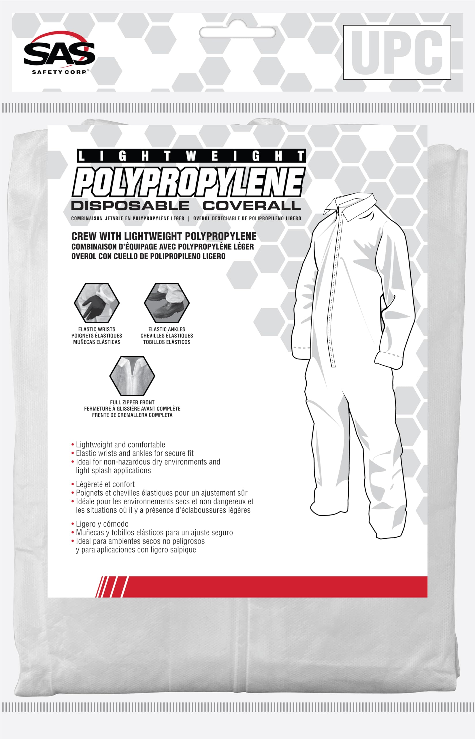 SAS Safety 6844 Polypropylene Disposable Coverall, X-Large by SAS Safety