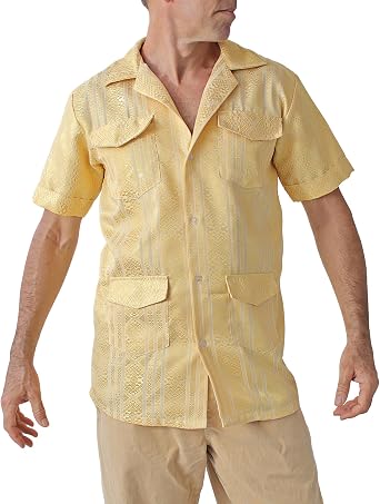 RaanPahMuang Silk Guayabera Cuba Short Sleeve Shirt 4 Pocket Florida Collar Mexico Top