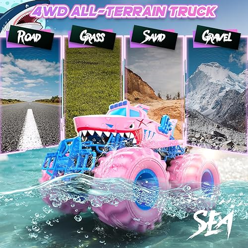 Miniatura 3 de Coche de control remoto de tiburón impermeable, autos RC anfibios 116 2.4GHz 4WD todo terreno todoterreno Monster Trucks juguetes, camiones RC