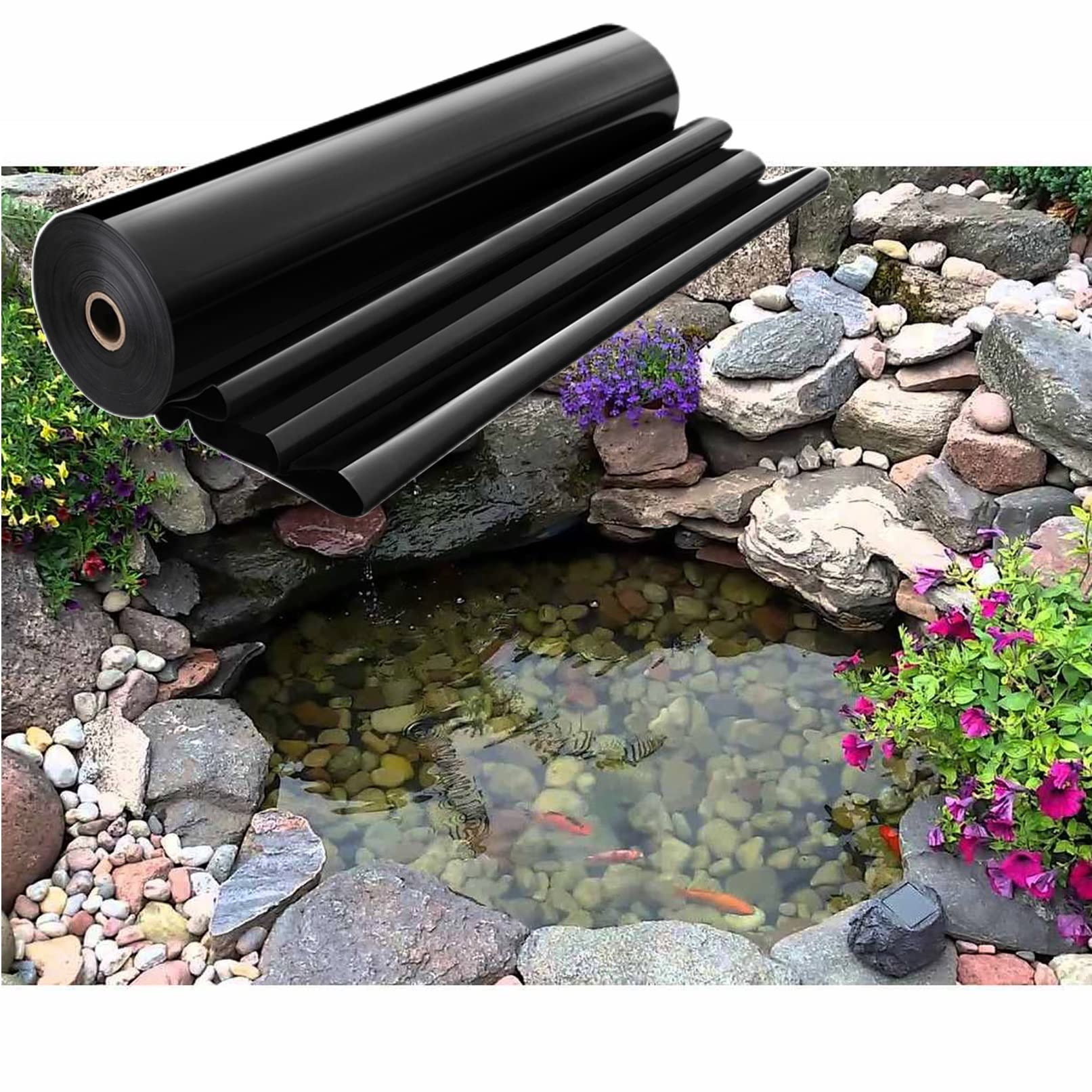 Bâche de bassin en PEHD 4x10m 8 mil flexible noire pour cascade et bassin à poissons extérieur