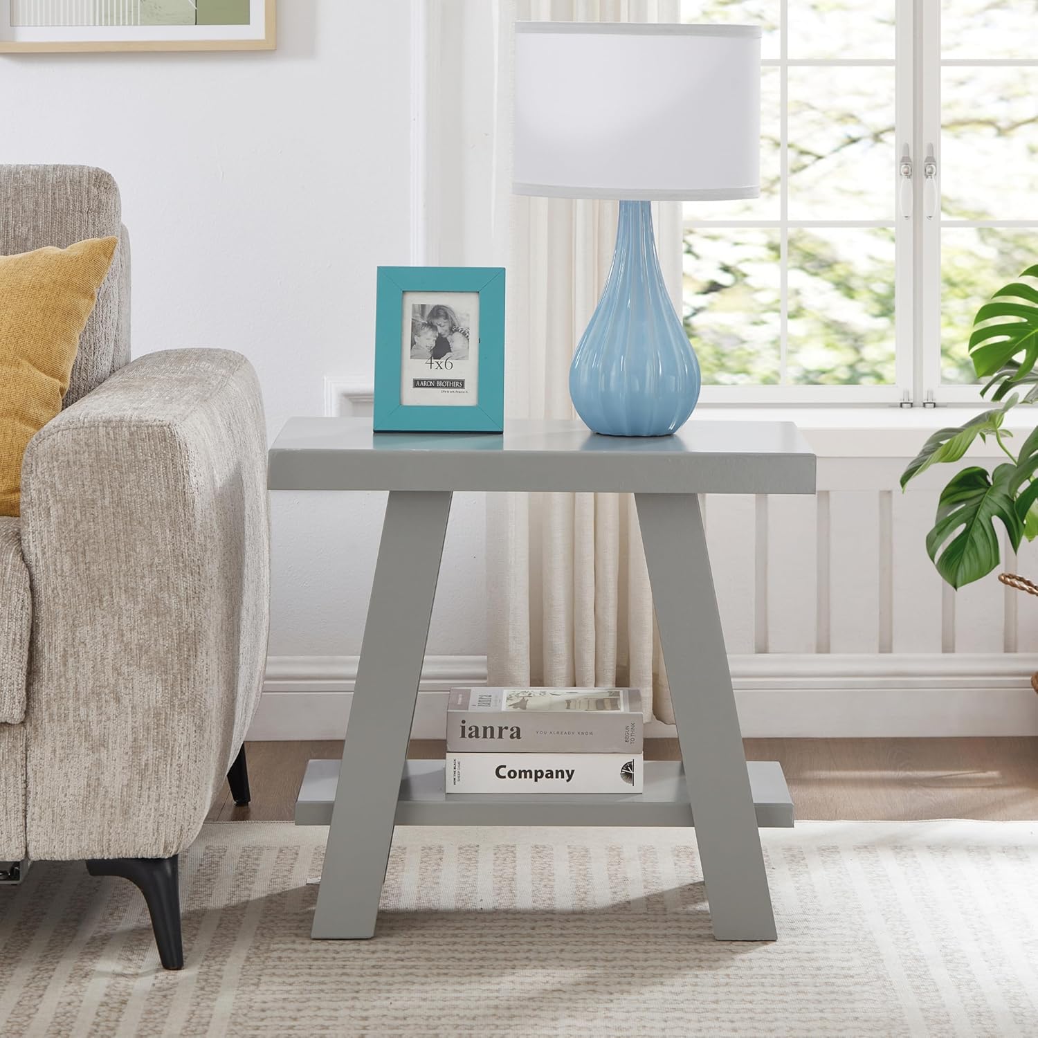 Roundhill Furniture Athens Contemporary Wood Shelf Side Table in Gray