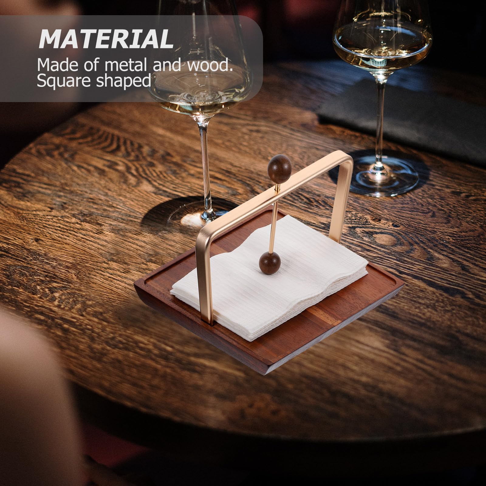 Servilletero Gran Capacidad Diseño Cuadrado Práctico y Elegante de Madera y Hierro de Mesa para Uso en Casa y Escritorio