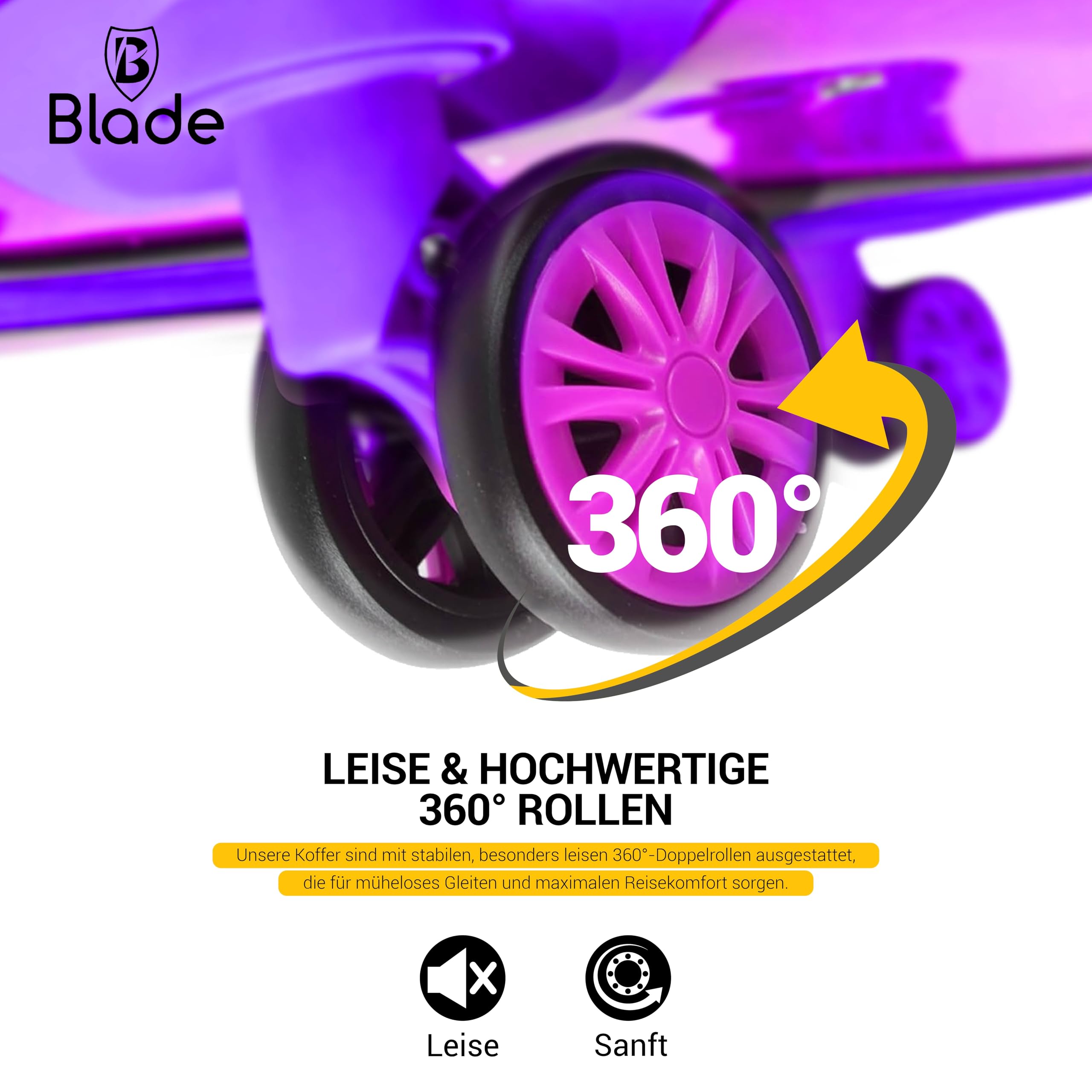 Blade Erweiterbares Handgepäck - Hartschalen Koffer Trolley - Leichter Reisekoffer Handgepäck aus ABS+PC mit TSA Schloss - 4 Spinner Räder Koffer- Rollkoffer (Lila-L)