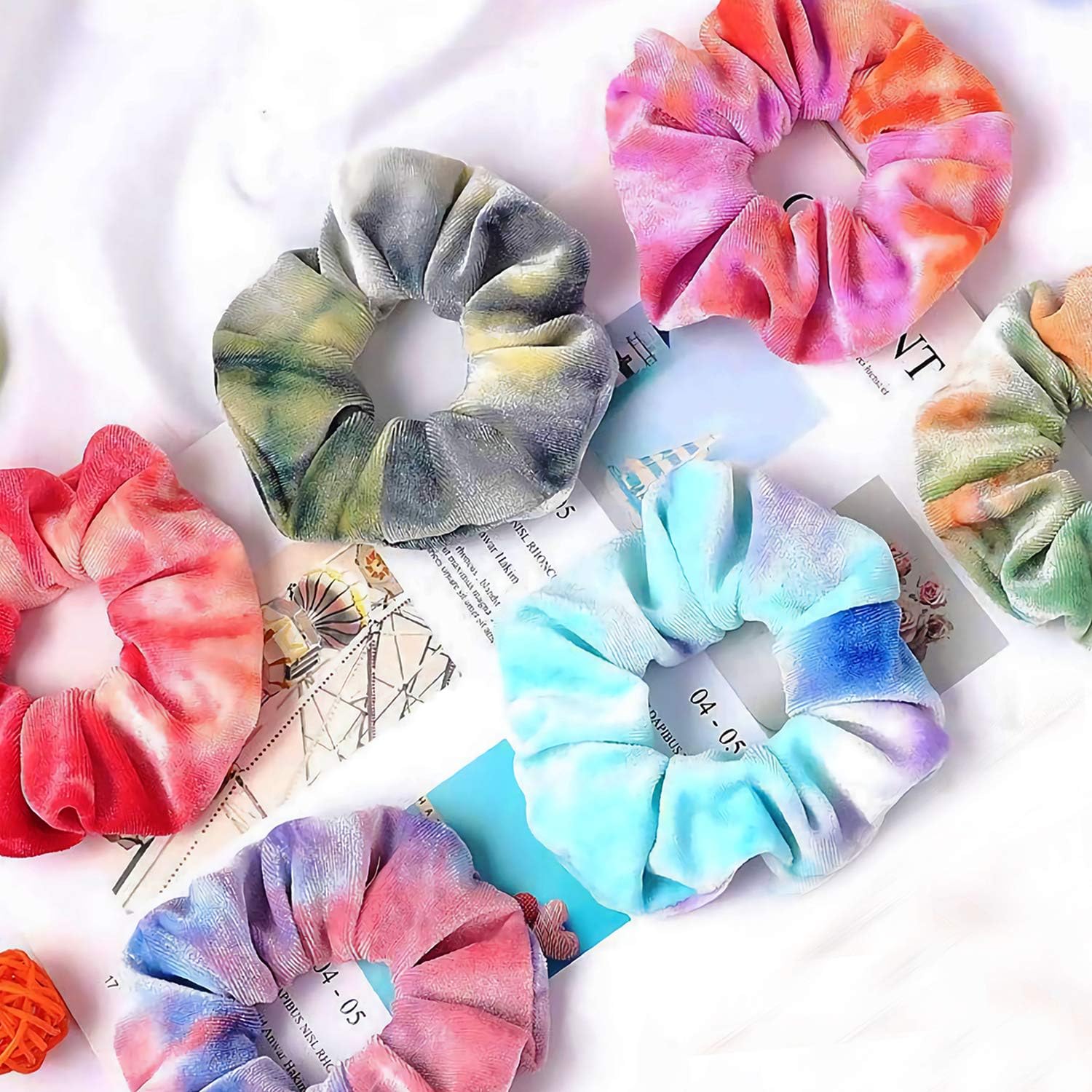 VENUSTE Tie Dye Scrunchies for Girls Premium Velvet Scrunchy for Hair Cute Rainbow Elastic Bands - Image 3