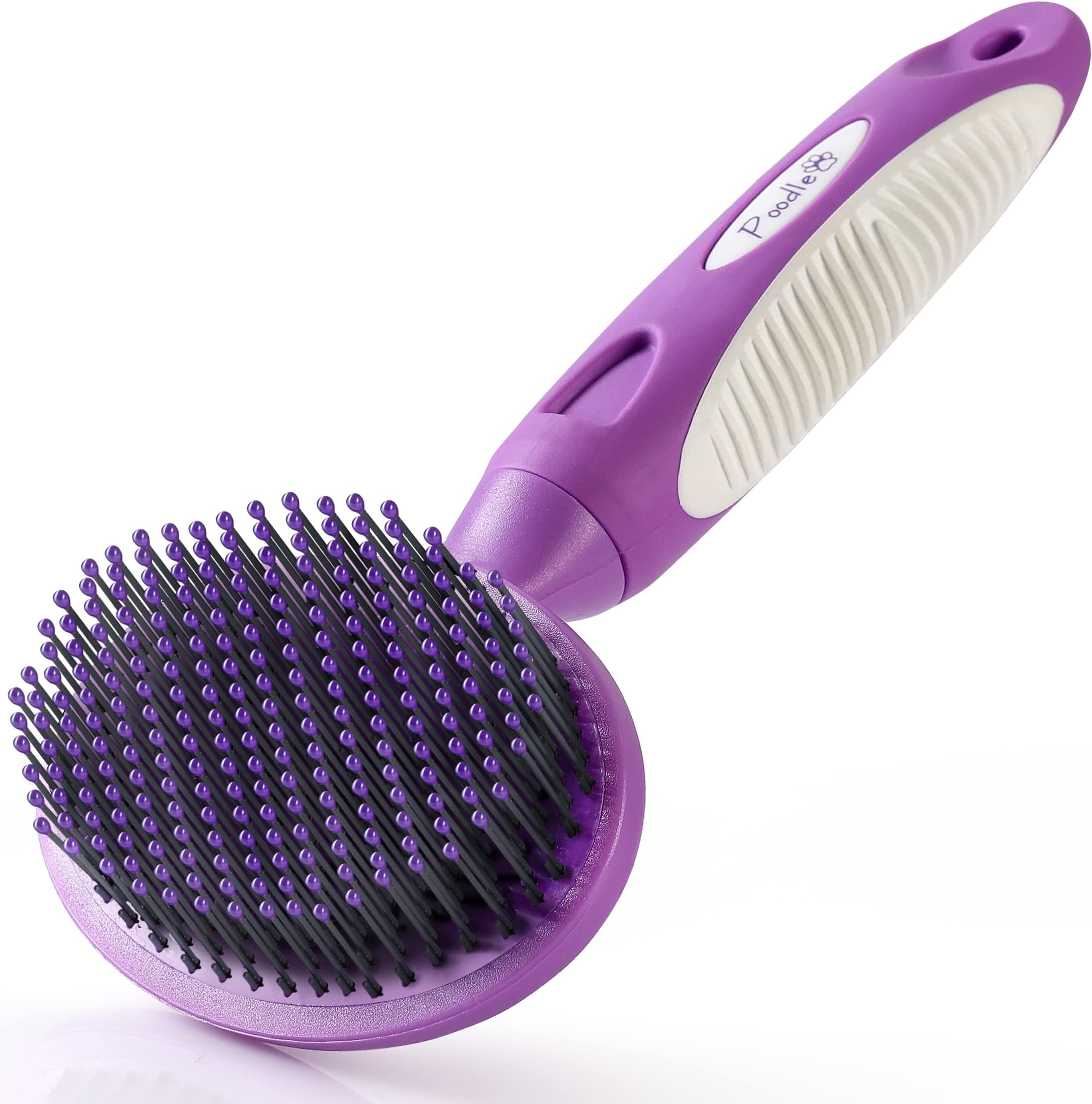 Round Bristle Pet Brush for Dogs and Cats - Soft Dog Brush for Grooming Short or Long Hair - Gentle Tool for Sensitive Skin Removes Dander, Dirt, and Detangles (Purple)