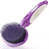 Round Bristle Pet Brush for Dogs and Cats - Soft Dog Brush for Grooming Short or Long Hair - Gentle Tool for Sensitive Skin Removes Dander&comma; Dirt&comma; and Detangles &lpar;Purple&rpar;