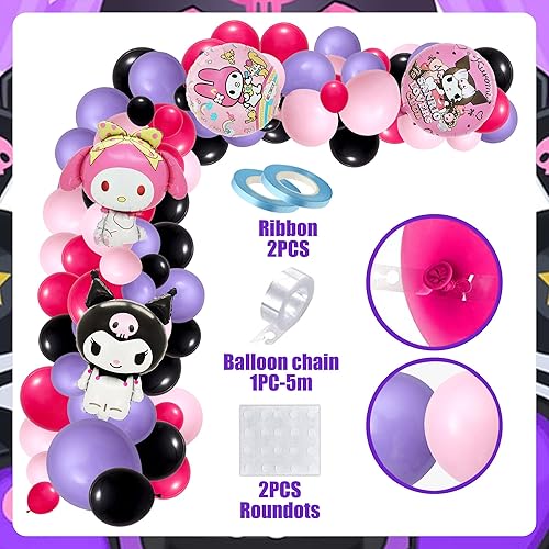 Miniatura 4 de Suministros de fiesta de cumpleaños kawaii, decoraciones de fiesta Kawaii incluyen kit de arco de guirnalda de globos, globos de látex, globos de