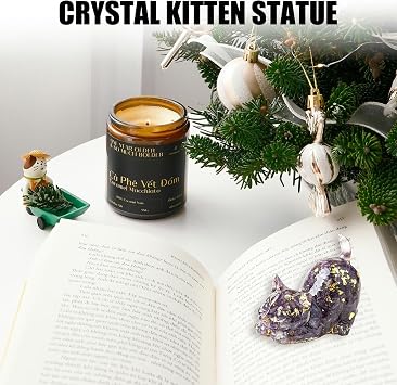 Amethyst Crystal Cat Ornaments Figurine 1.6” Mother's Day Valentines Gifts