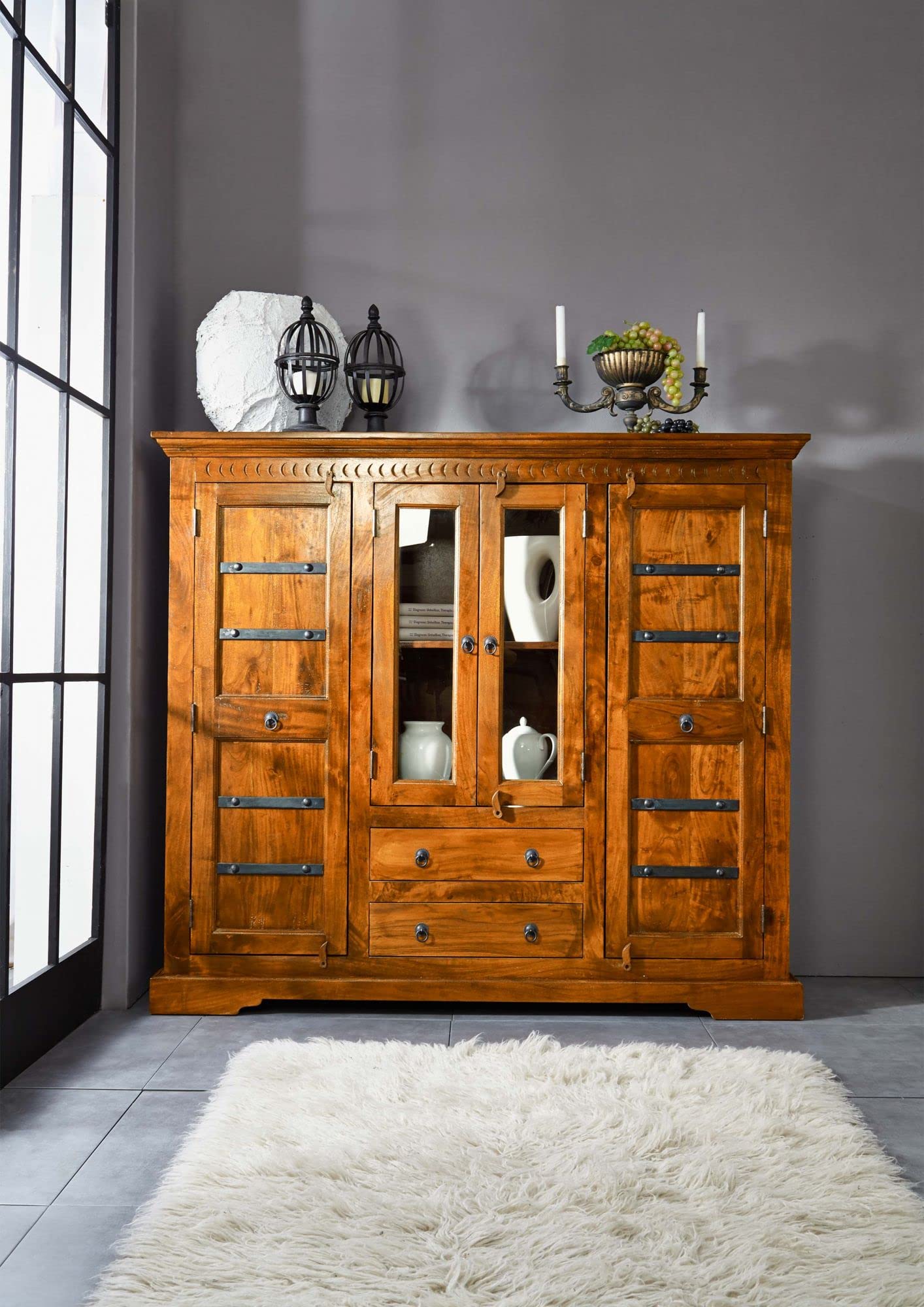 MASSIVMOEBEL24.DE Buffet 160x50 Acacia laqué Miel Oxford #0418