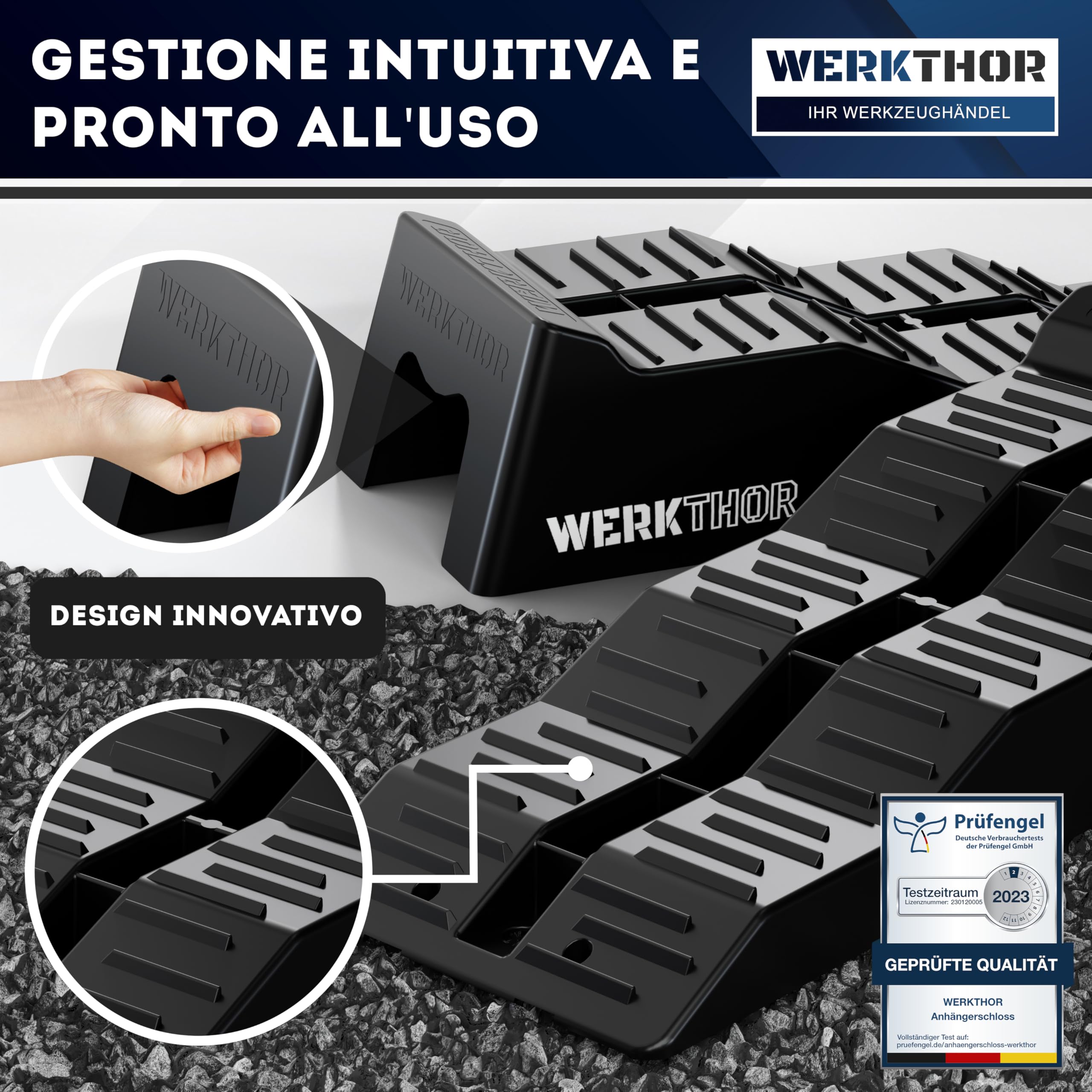 WERKTHOR Cunei per Camper [Nero Set 2 Pezzi] | Cunei Livellatori Camper fino 5T per Roulotte Van | Pedane Auto Sollevamento Resistenti Antiscivolo Ogni Superficie