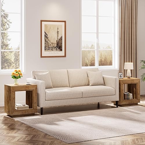 Miniatura 5 de Tribesigns Mesa auxiliar marrón rústica, mesa auxiliar de 24 pulgadas con estante de almacenamiento, mesita de noche estilo granja (1, natural)