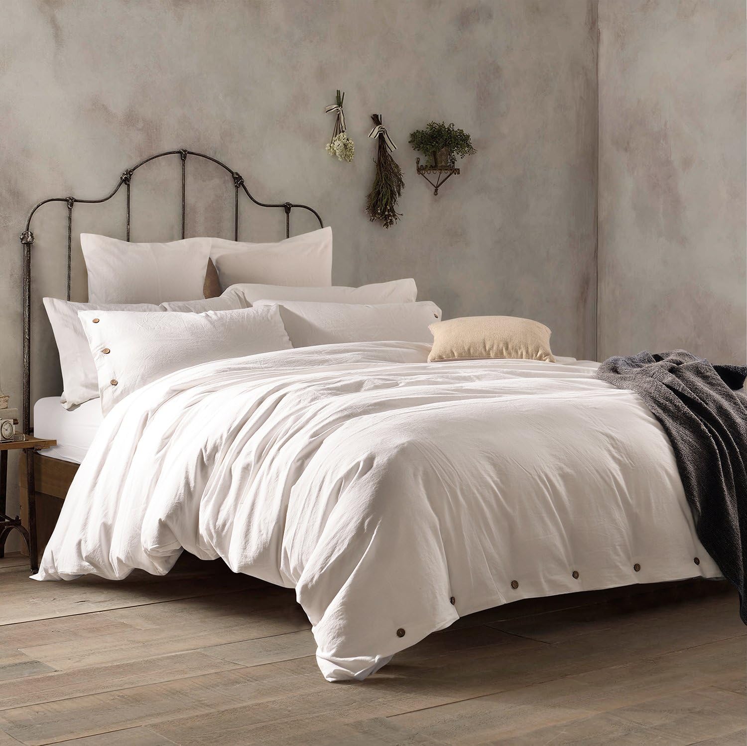 Duvet Cover Queen, Washed Cotton Duvet Cover Set - 3 Piece (Queen, Off-White)