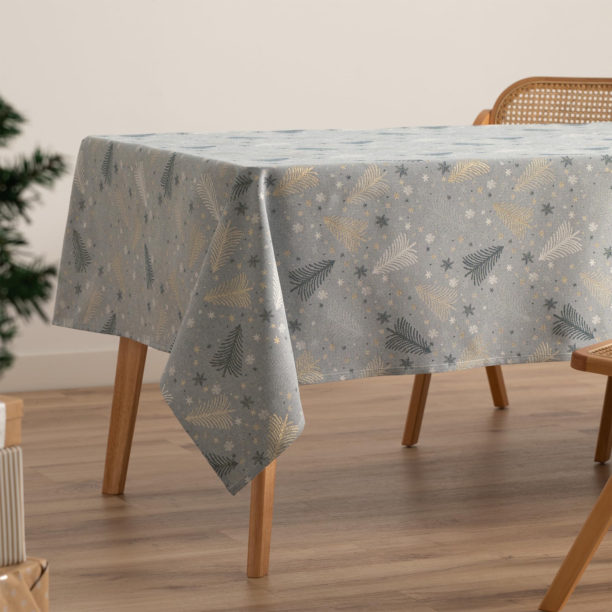 GAMUSI Weihnachtstischdecke – 160x200 Cm, Schmutzabweisend, 80% Baumwolle, Für Festliche Esstische