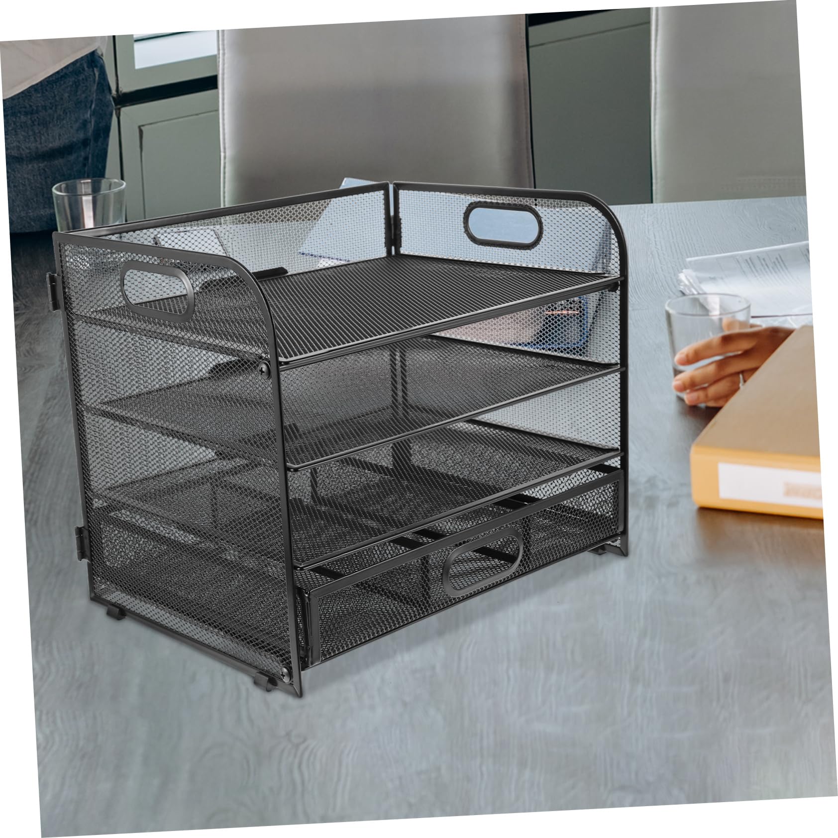 Organizador de Archivos de Escritorio Negro de Acero al Carbono