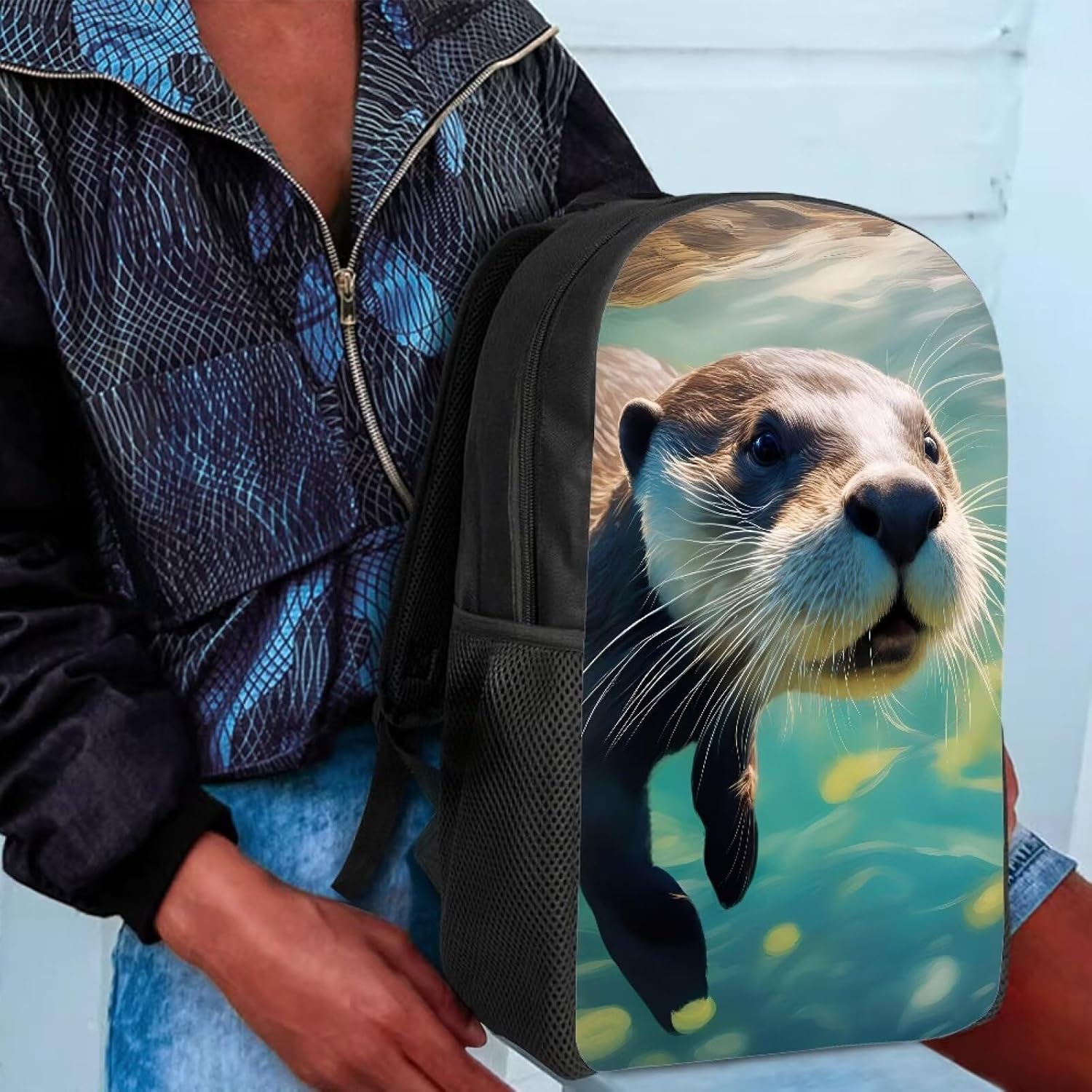 Amzbeauty Otter Print Primary Elementary School Bag Kids Fishing Backpack Holiday Gift Fashion Lightweight Small Book Bag