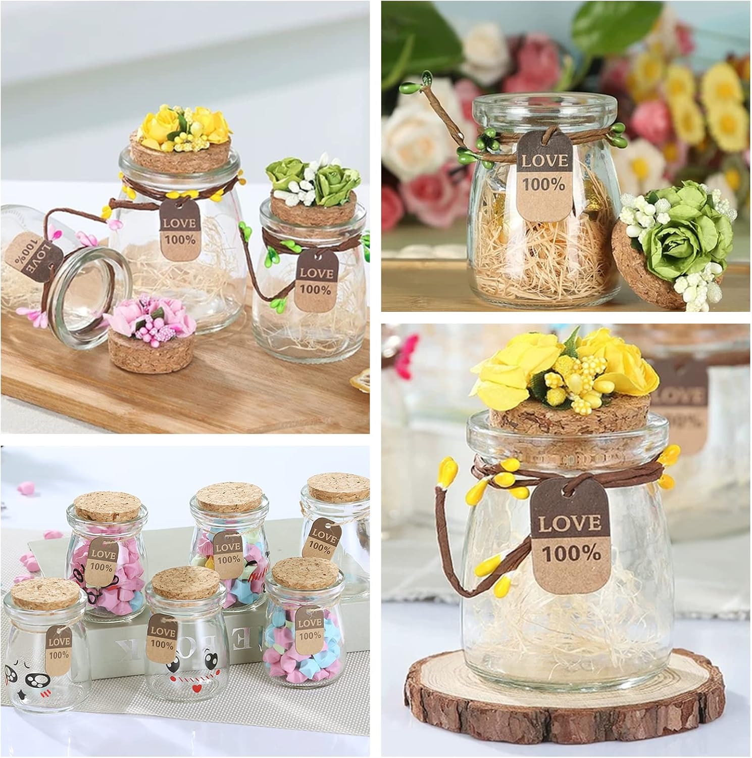 BENECREAT 10 Pack Glass Wedding Party Favor Jars with Cork Lids, Label Tags and String for Candy, Spices, Seashell Collection, Candle Making and More