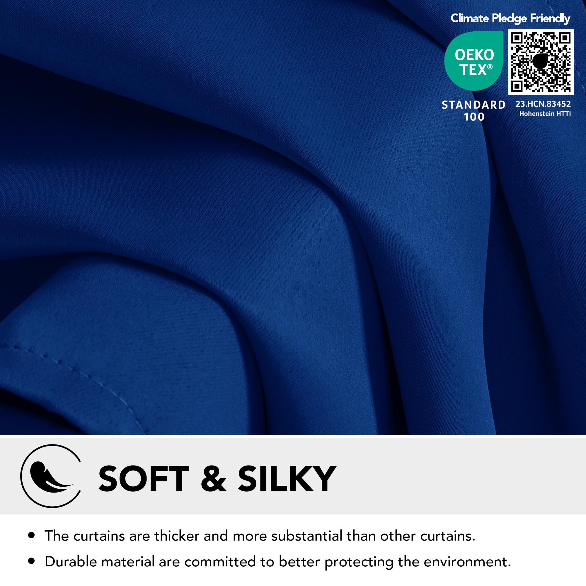 Deconovo Tende Oscuranti per Interni 2 Pezzi 160 CM Altezza, Termiche Isolanti, Anti-Rumore, con Anelli, Ideali per Camera da Letto e Soggiorno, 107x160 CM, Blu Elettronico