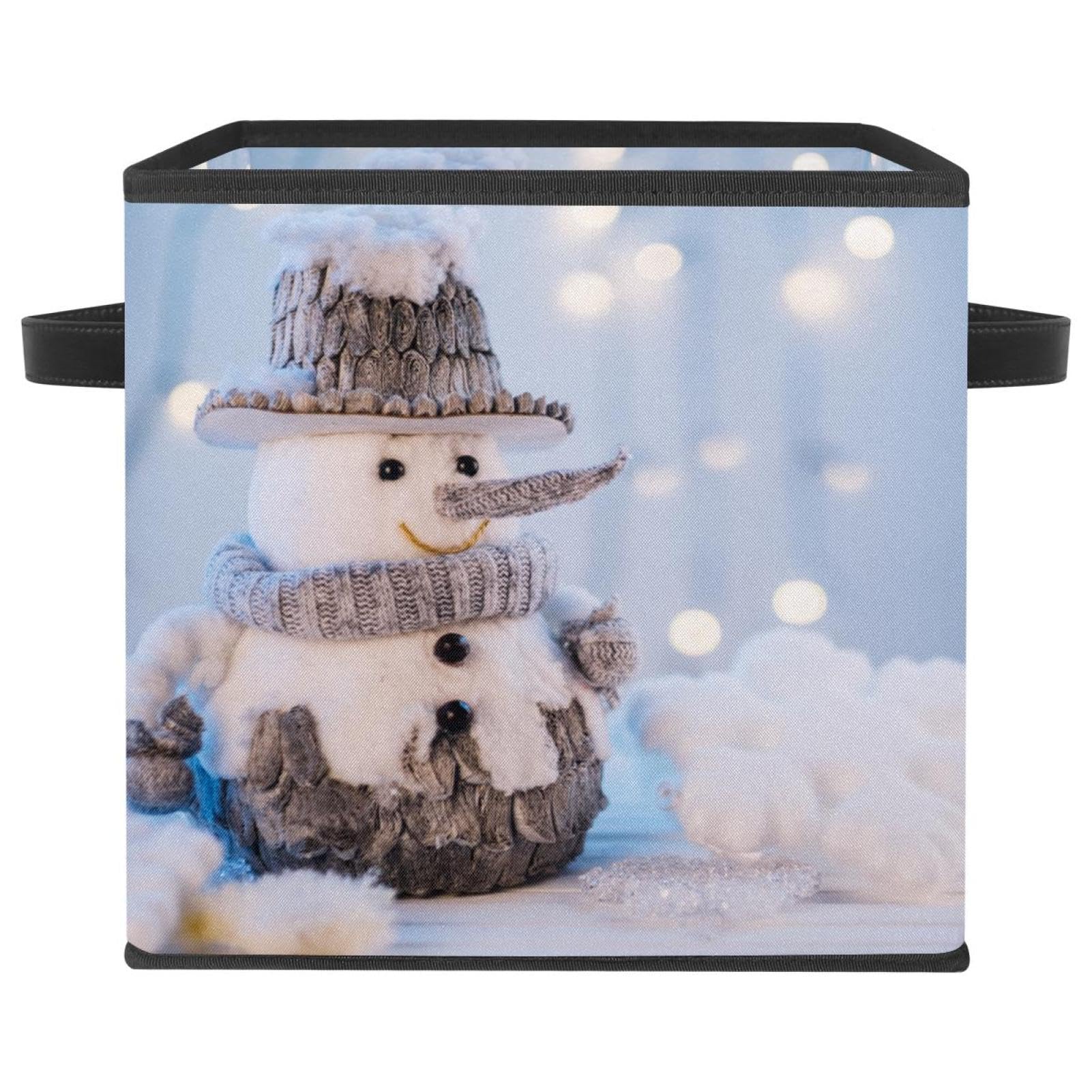 Boîte de rangement pliable cube bonhomme de neige en tissu avec poignées