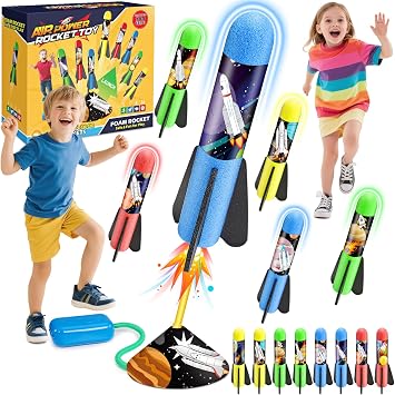 Anginne Rockets Toys Launcher Toy for Kids 3-12 Year Old Boys Girls, 8 Foam Rockets Outdoor Garden Jump Rocket Toys with Adjustable Launch Angle, Educational Birthday Gift with Space Theme Stickers