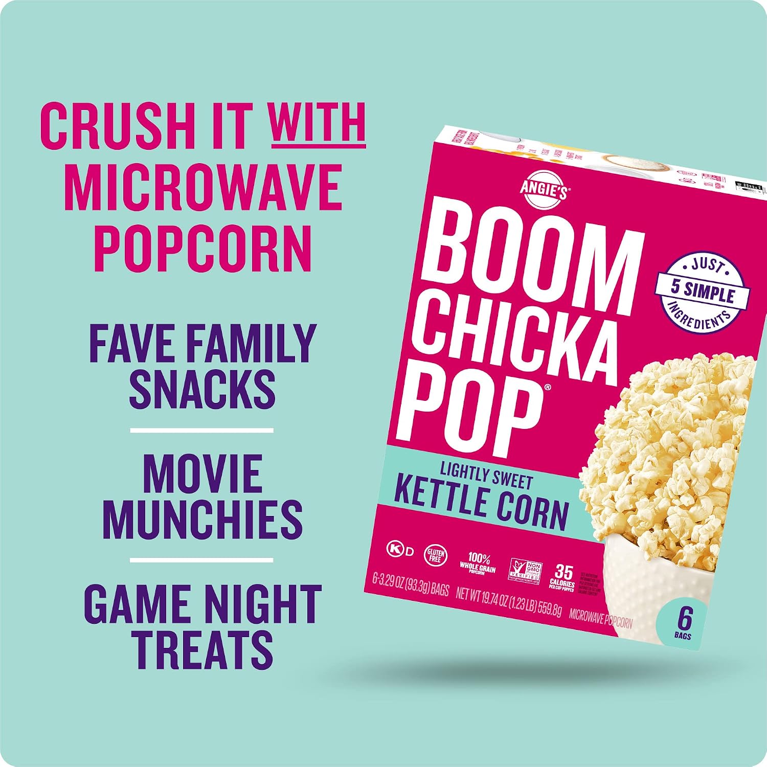 Angie's BOOMCHICKAPOP Lightly Sweet Kettle Corn Microwave Popcorn, (6) 3.29 oz. bags (Pack of 2) image 5