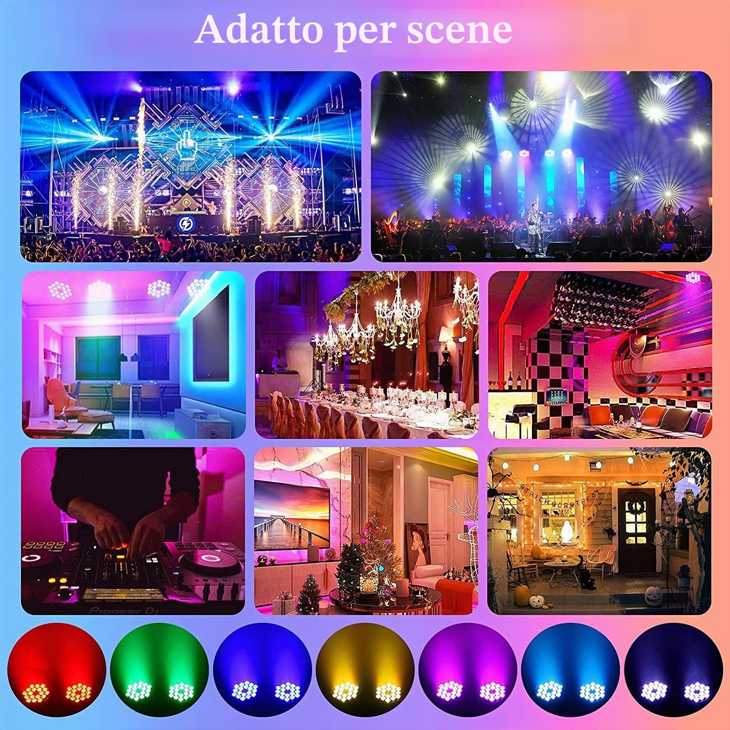 18 LED Par DMX512, UV RGB Luci Palcoscenico Discoteca DJ Faretti Auto Sound 200W 8CH Alluminio Fari Effetti Luce Stroboscopica per Festa Prestazione Halloween Natale