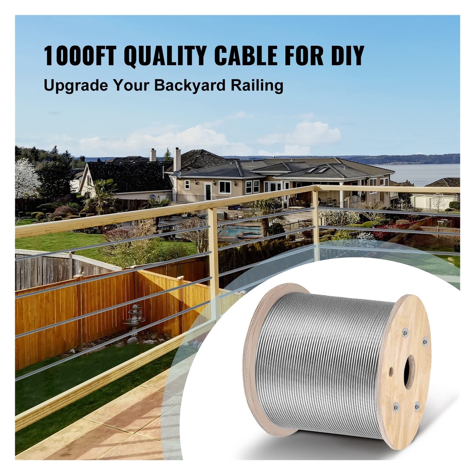 Wire Rope Guardrail Post Wire Rope Guardrails Construction VEVOR Stainless Steel Cable 3/16