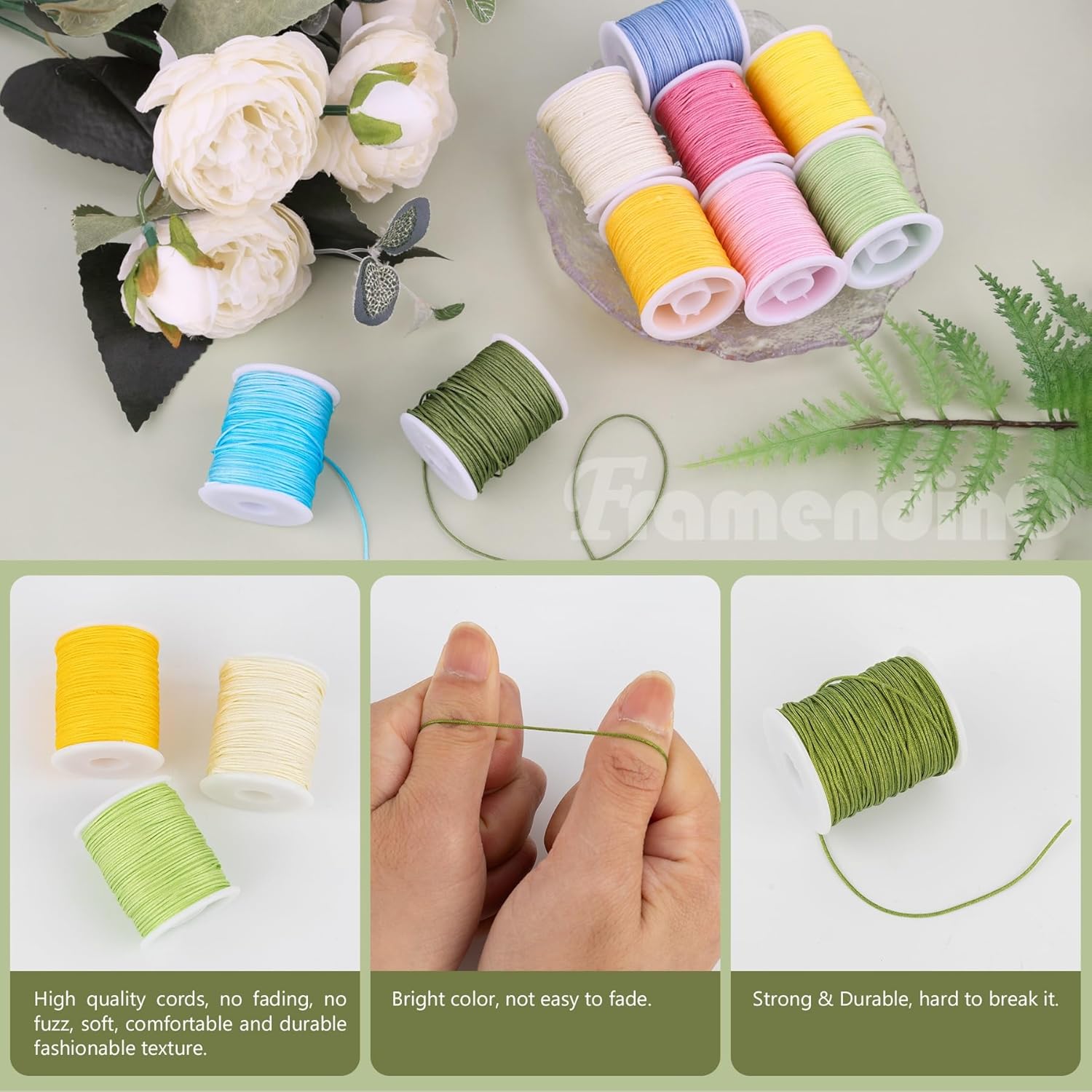 Framendino, 25 Colors 0.8mm Nylon Beading String Chinese Knotting Cord Trim Silk for Necklace Bracelet Macram Kumihimo 250 Yards - Image 4