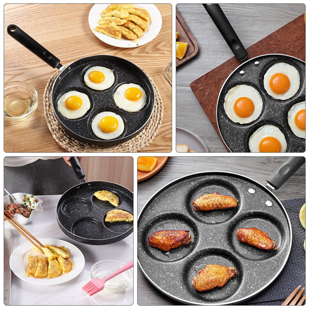 1pieza Sartén Antiadherente De Huecos Para Tortillas y Hamburguesas Sartén De Médica Compatible Cocinas De Inducción Mango Práctico Diseño Para Desayunos Rápidos