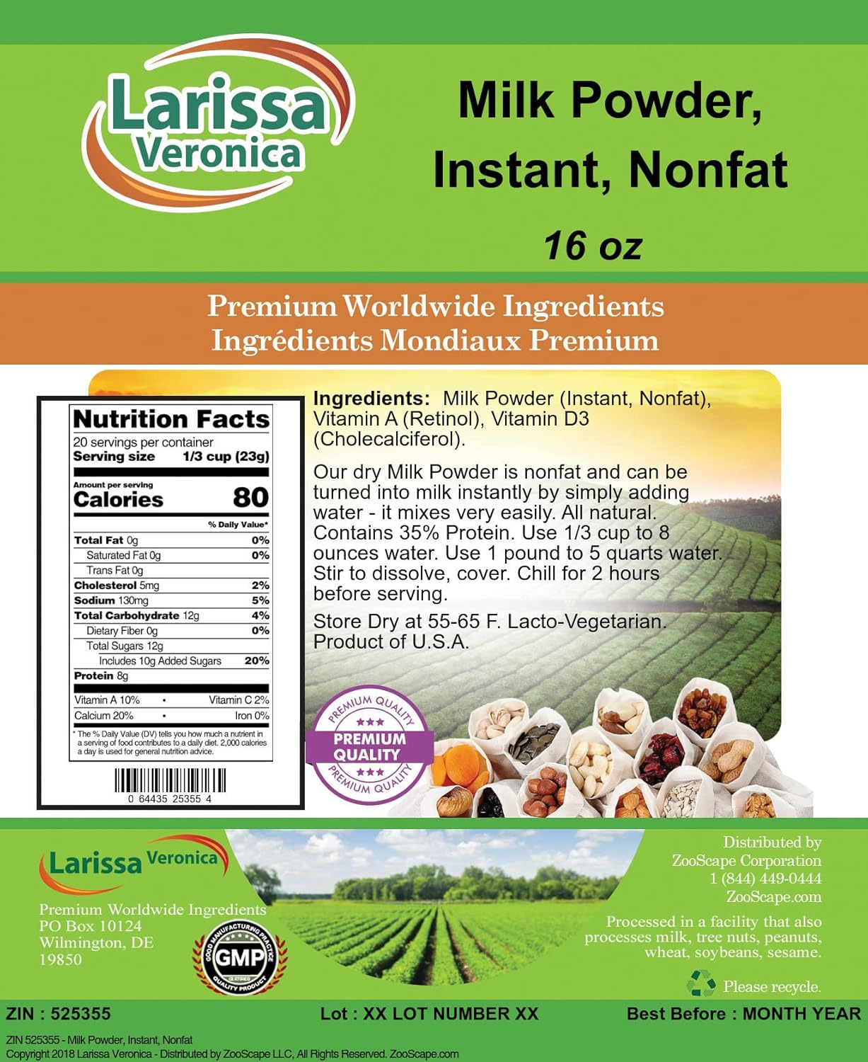 Milk Powder, Instant, Nonfat (16 oz, ZIN: 525355) - 3 Pack