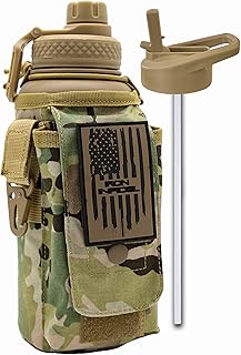 Garrafa térmica tática de 1000ml em aço inoxidável com tampa de alça e