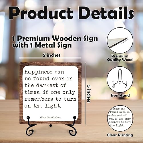 Miniatura 2 de Cartel de madera con recordatorio positivo con soporte de metal, la felicidad puede ser encontrada incluso en la oscuridad de los tiempos,