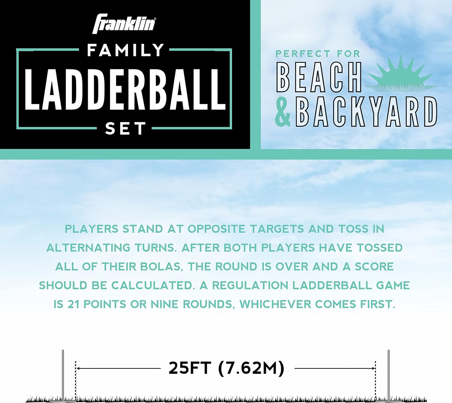 Franklin Sports Ladder Ball Set — Includes 2 Ladder Ball Targets with Weighted Bases and 6 Bolas — Ladder Golf Toss Outdoor Game For Beach or Backyard Fun — Professional, American, and Family Set Options
