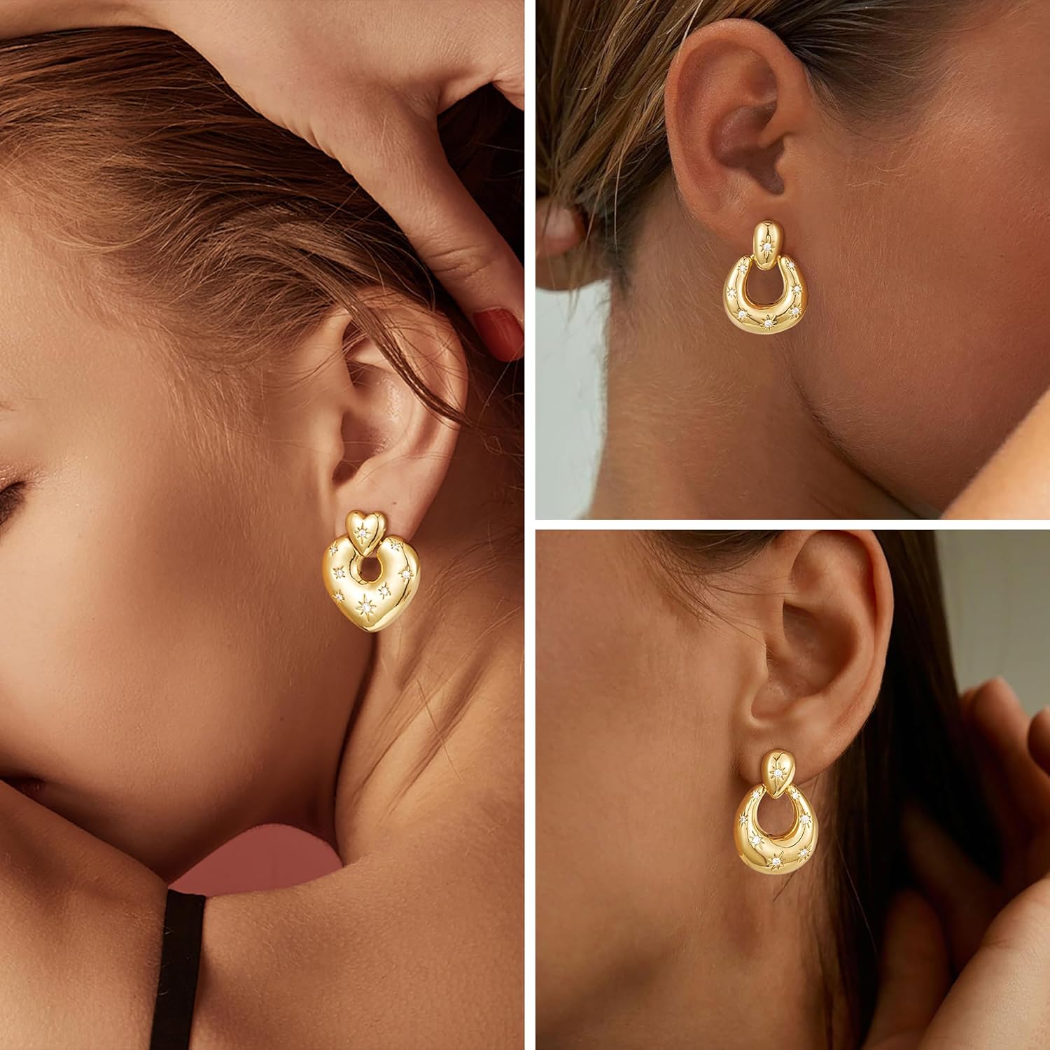 Kesaplan Gold Hoop Dangle Earrings for Women 14K Gold/Silver Plated Statement Retro Earrings 5A Cubic Zirconia Round Multiple Styles Jewelry for Birthday Party Jewelry - Image 2